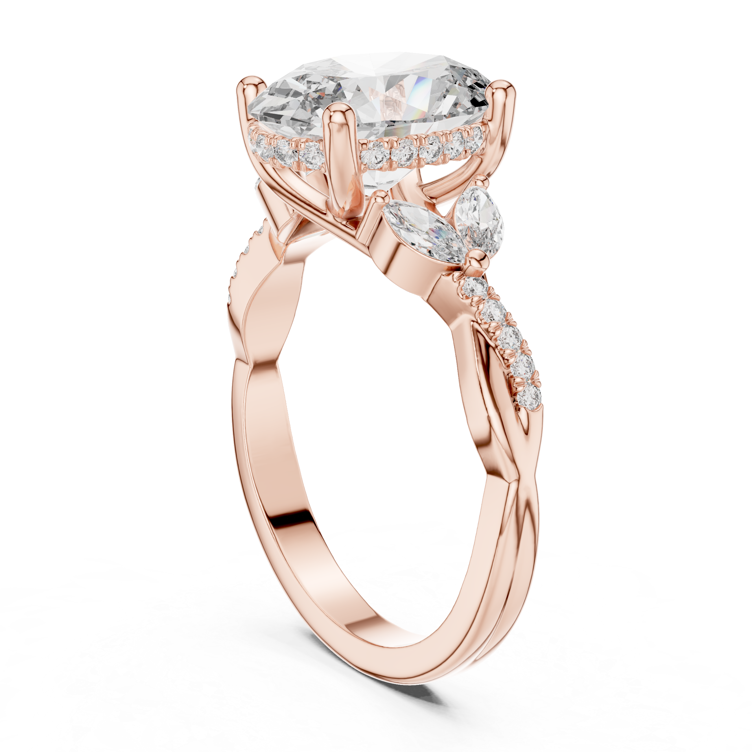 Oval Cut Diamond Solitaire Ring with Pavé Accented Band