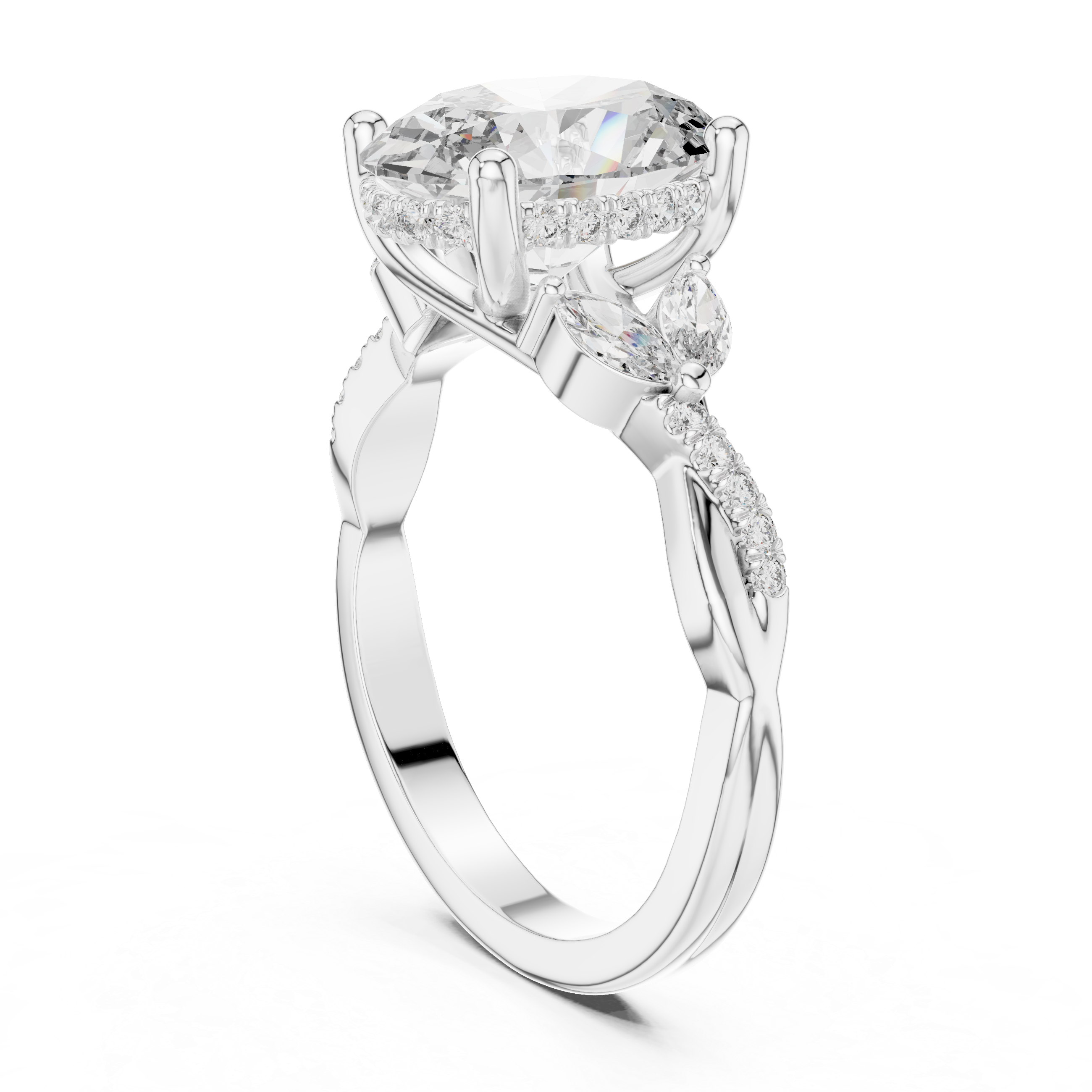 Oval Cut Diamond Solitaire Ring with Pavé Accented Band