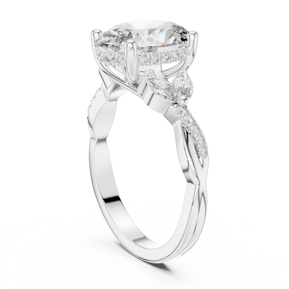 Oval Cut Diamond Solitaire Ring with Pavé Accented Band