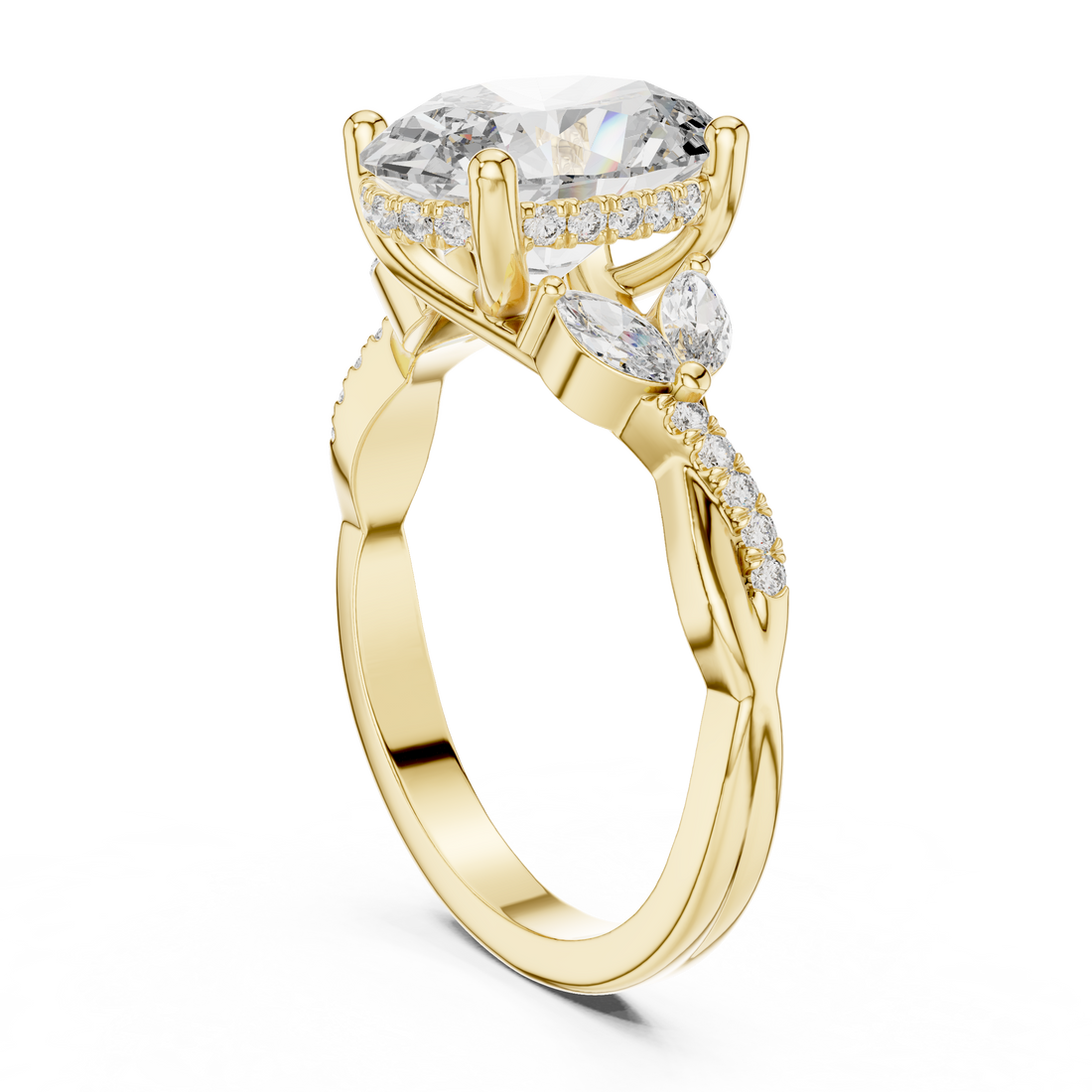 Oval Cut Diamond Solitaire Ring with Pavé Accented Band