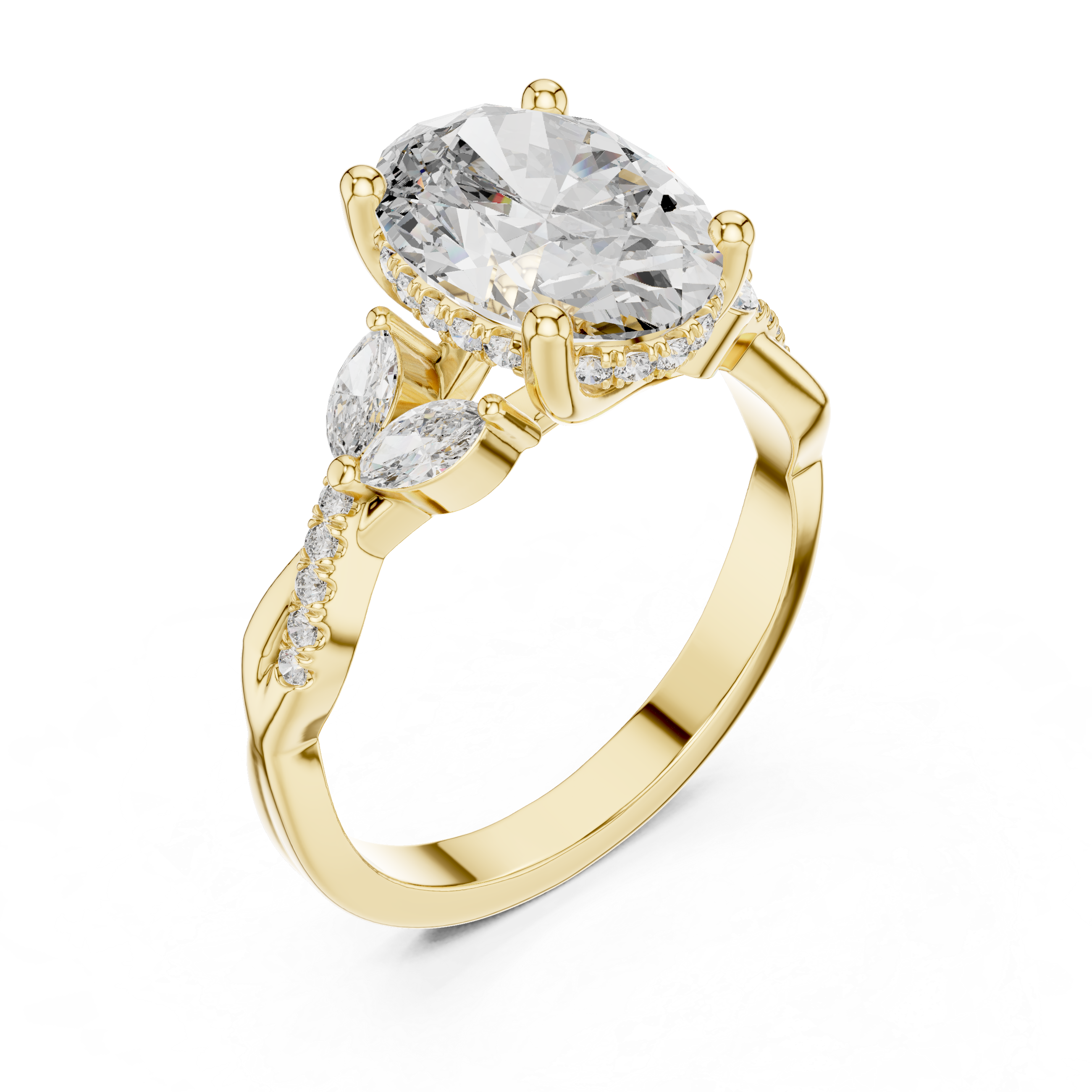 Oval Cut Diamond Solitaire Ring with Pavé Accented Band