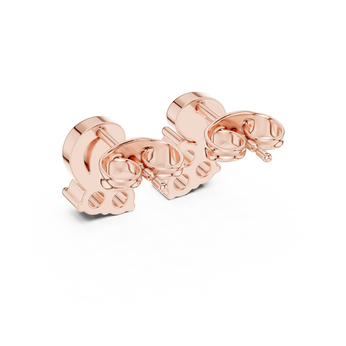 Round Cut Diamond Trio Cluster Twist Scroll Motif Stud Earrings in Collet Setting