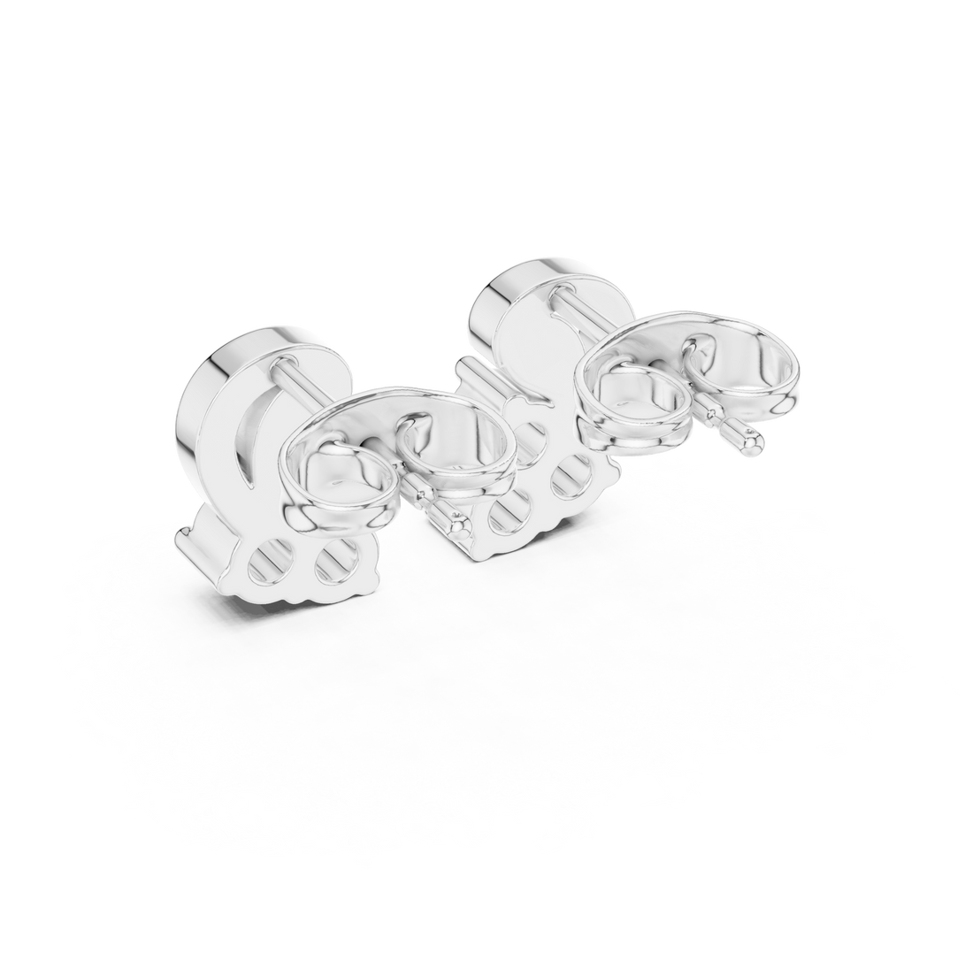 Round Cut Diamond Trio Cluster Twist Scroll Motif Stud Earrings in Collet Setting