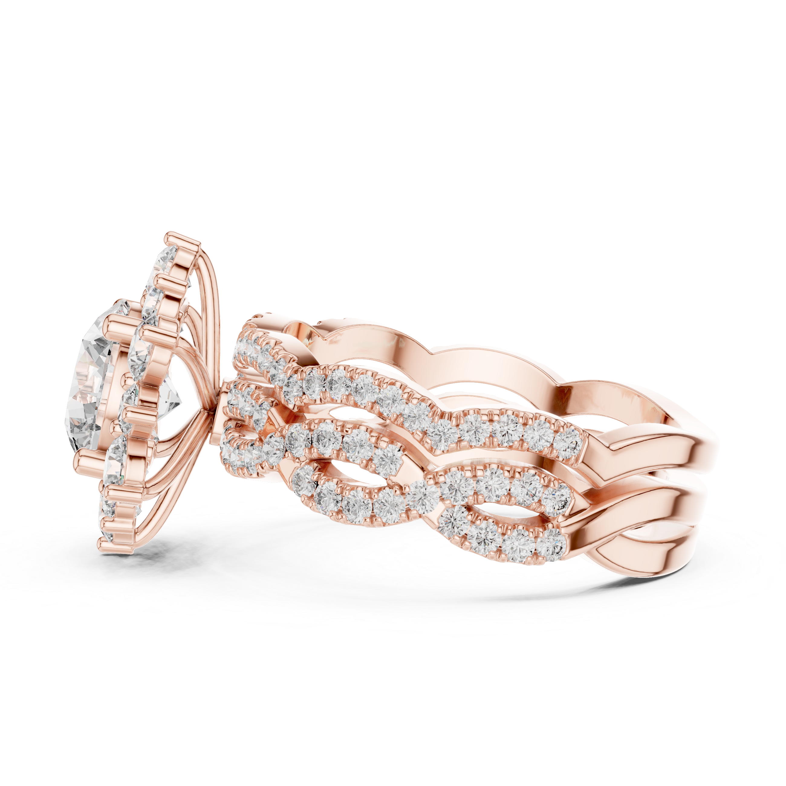 Round Cut Diamond Halo Ring with Pavé Split Shank