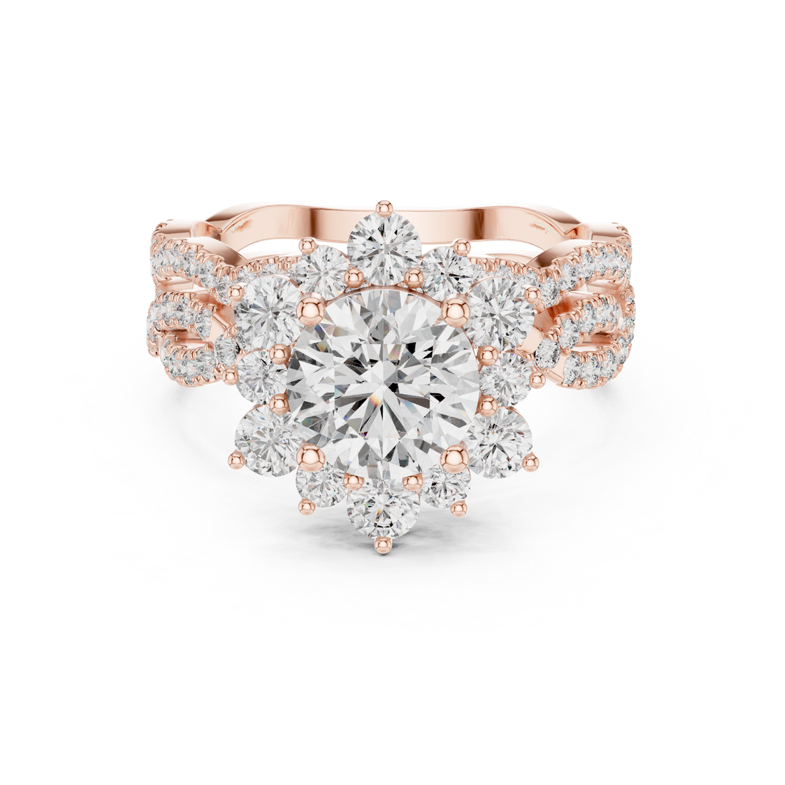 Round Cut Diamond Halo Ring with Pavé Split Shank