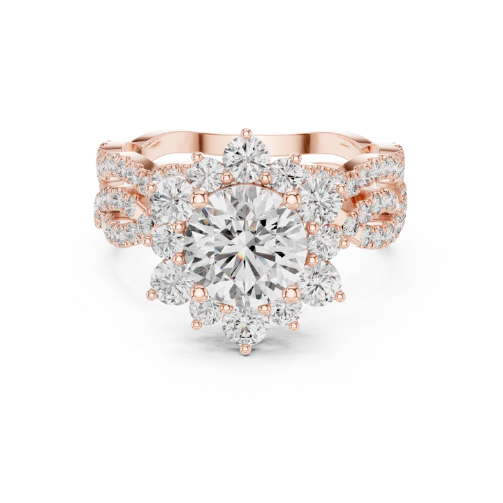 Round Cut Diamond Halo Ring with Pavé Split Shank