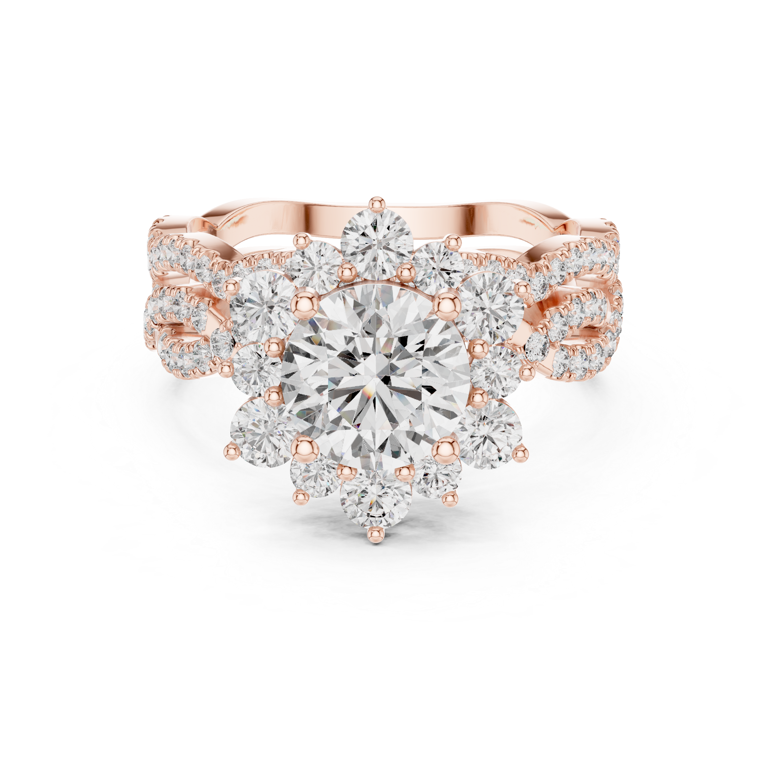 Marquise Cut Diamond Halo Statement Ring with Bezel Set Accents