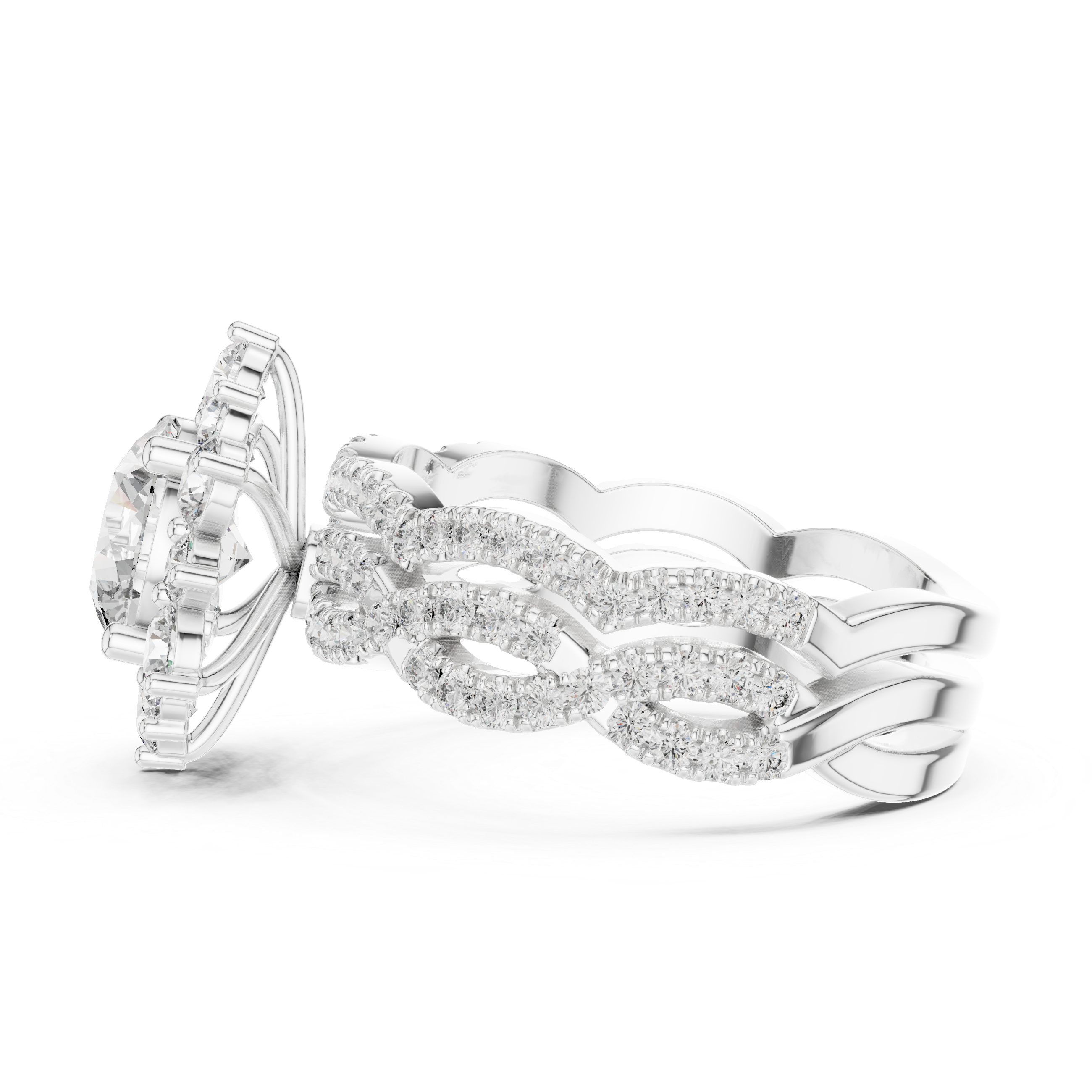Round Cut Diamond Halo Ring with Pavé Split Shank