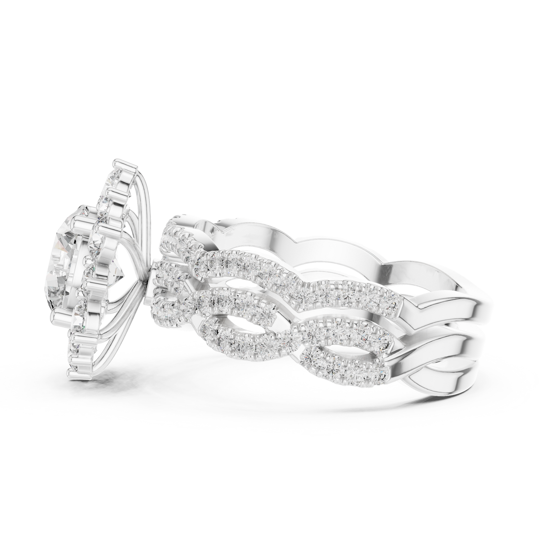 Round Cut Diamond Halo Ring with Pavé Split Shank