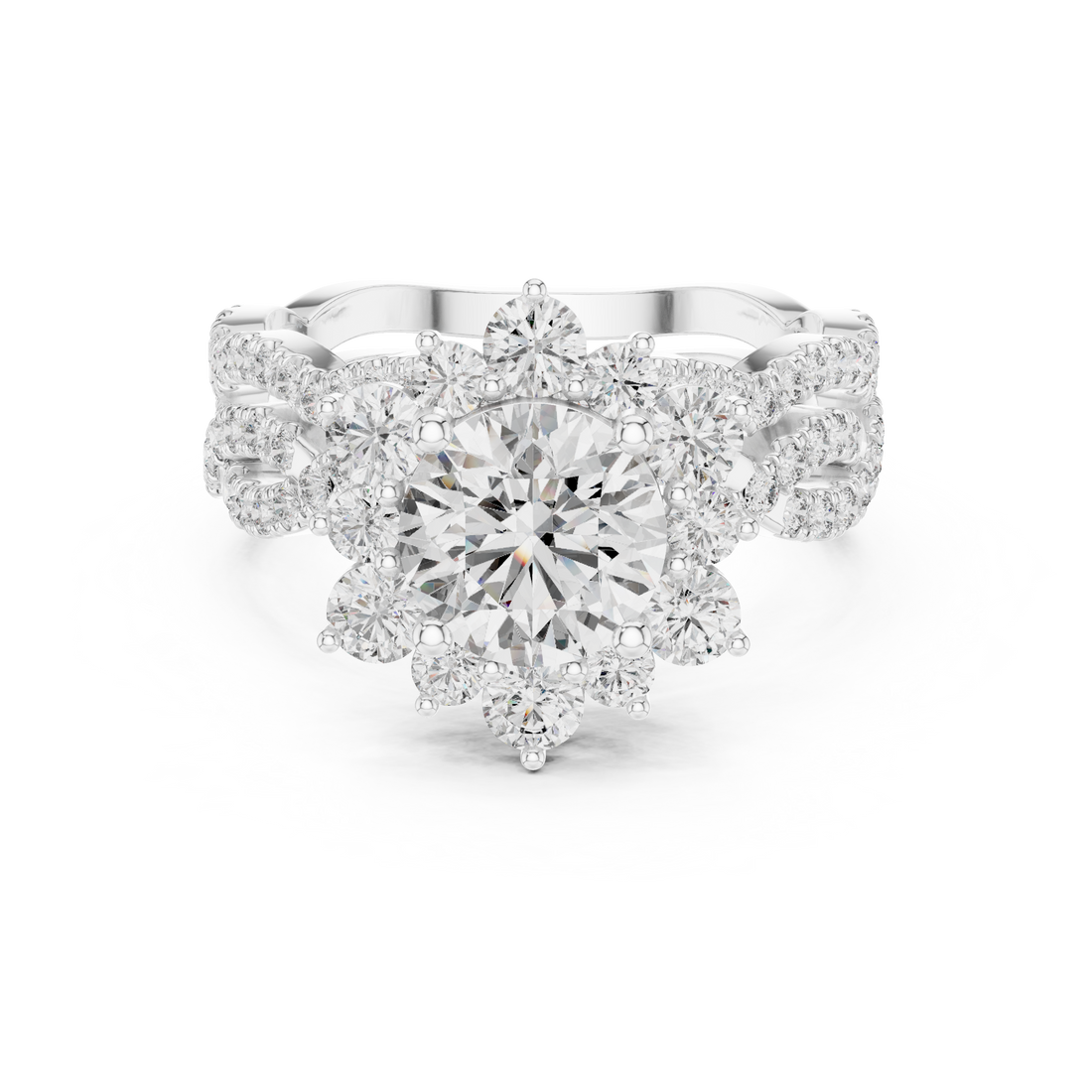 Marquise Cut Diamond Halo Statement Ring with Bezel Set Accents