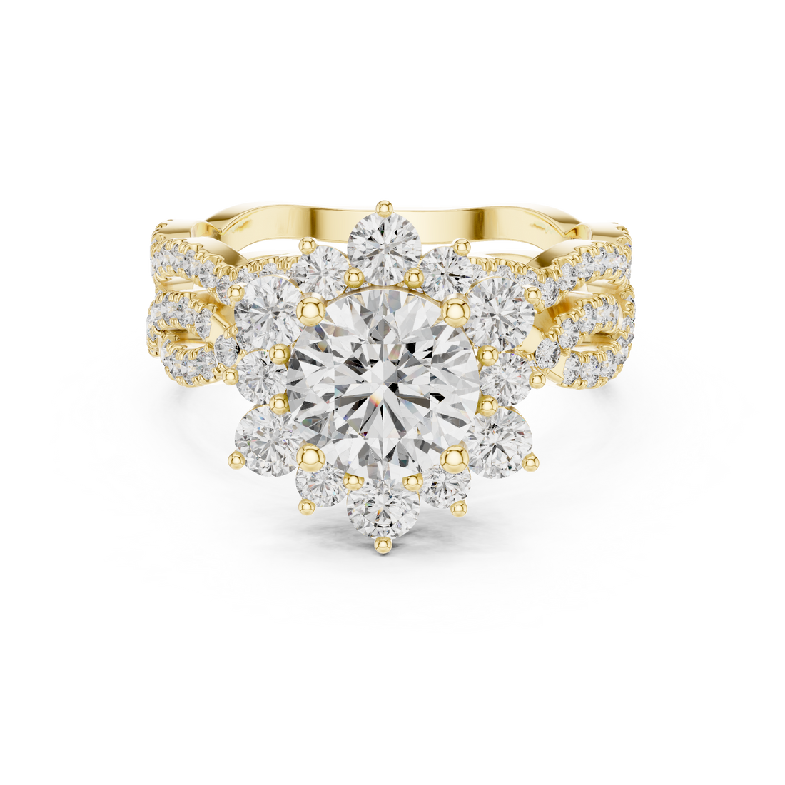 Marquise Cut Diamond Halo Statement Ring with Bezel Set Accents