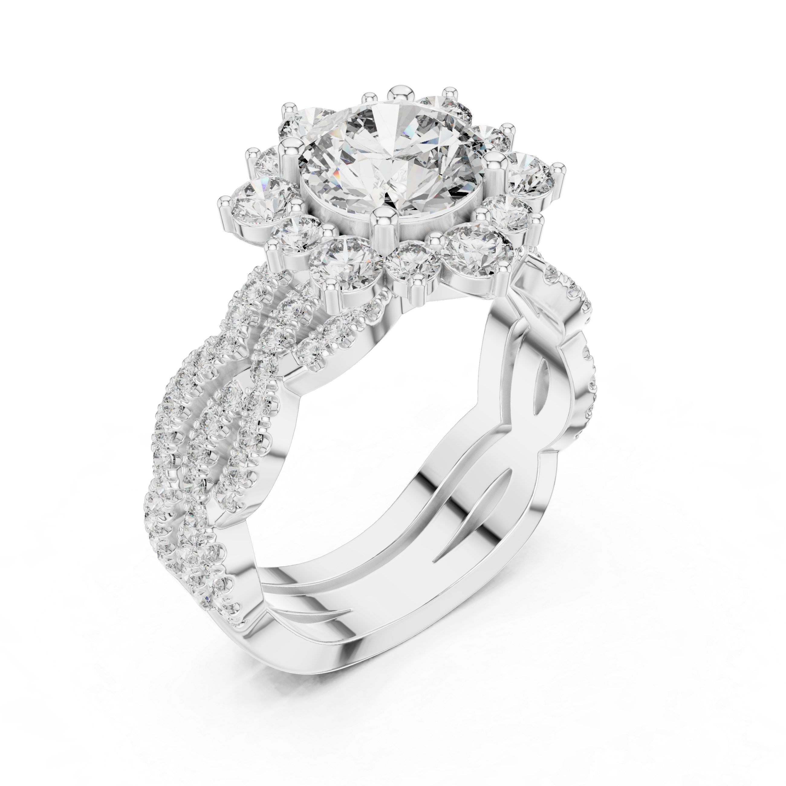 Marquise Cut Diamond Halo Statement Ring with Bezel Set Accents