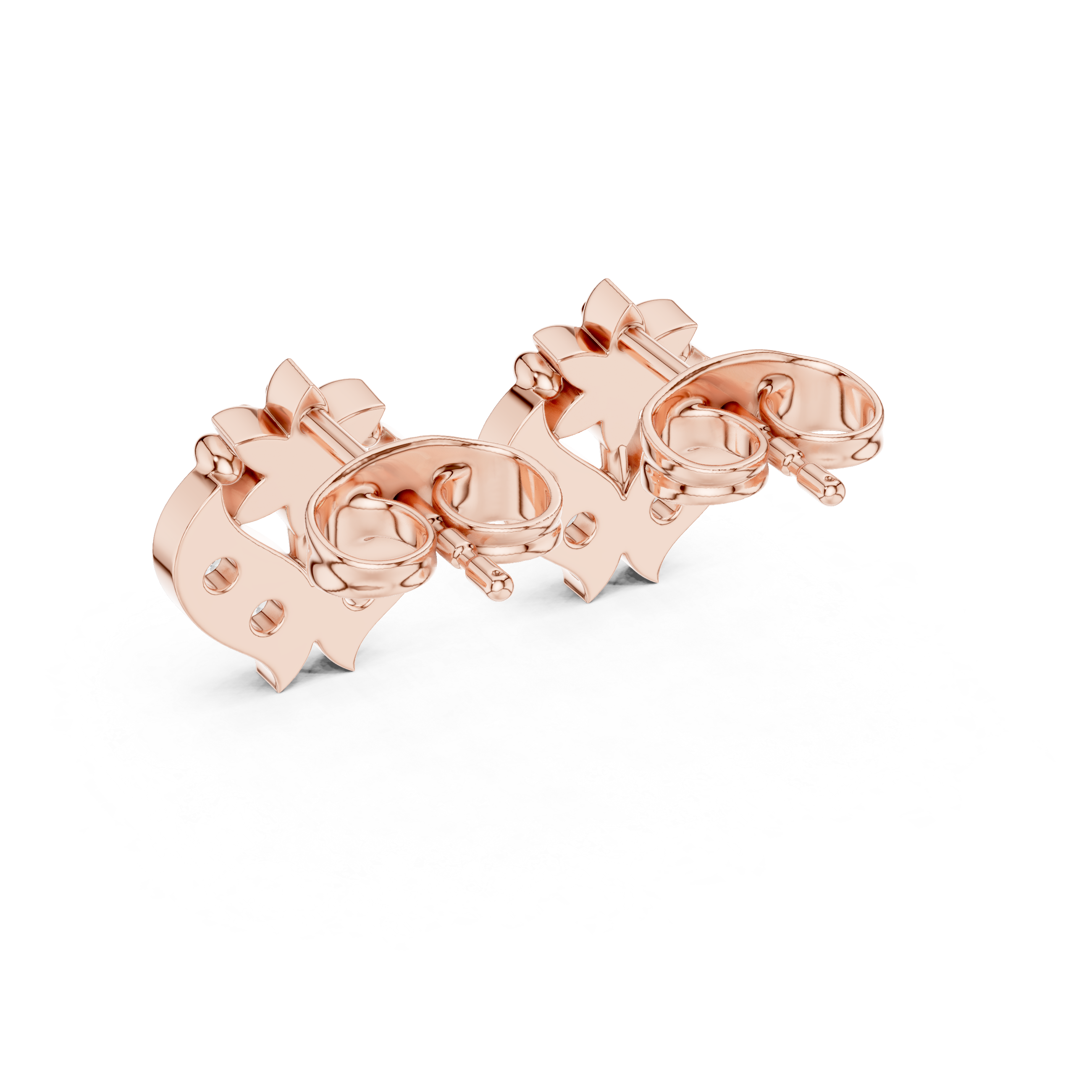 Round Brilliant Diamond Heart Motif Floral Cluster Stud Earrings