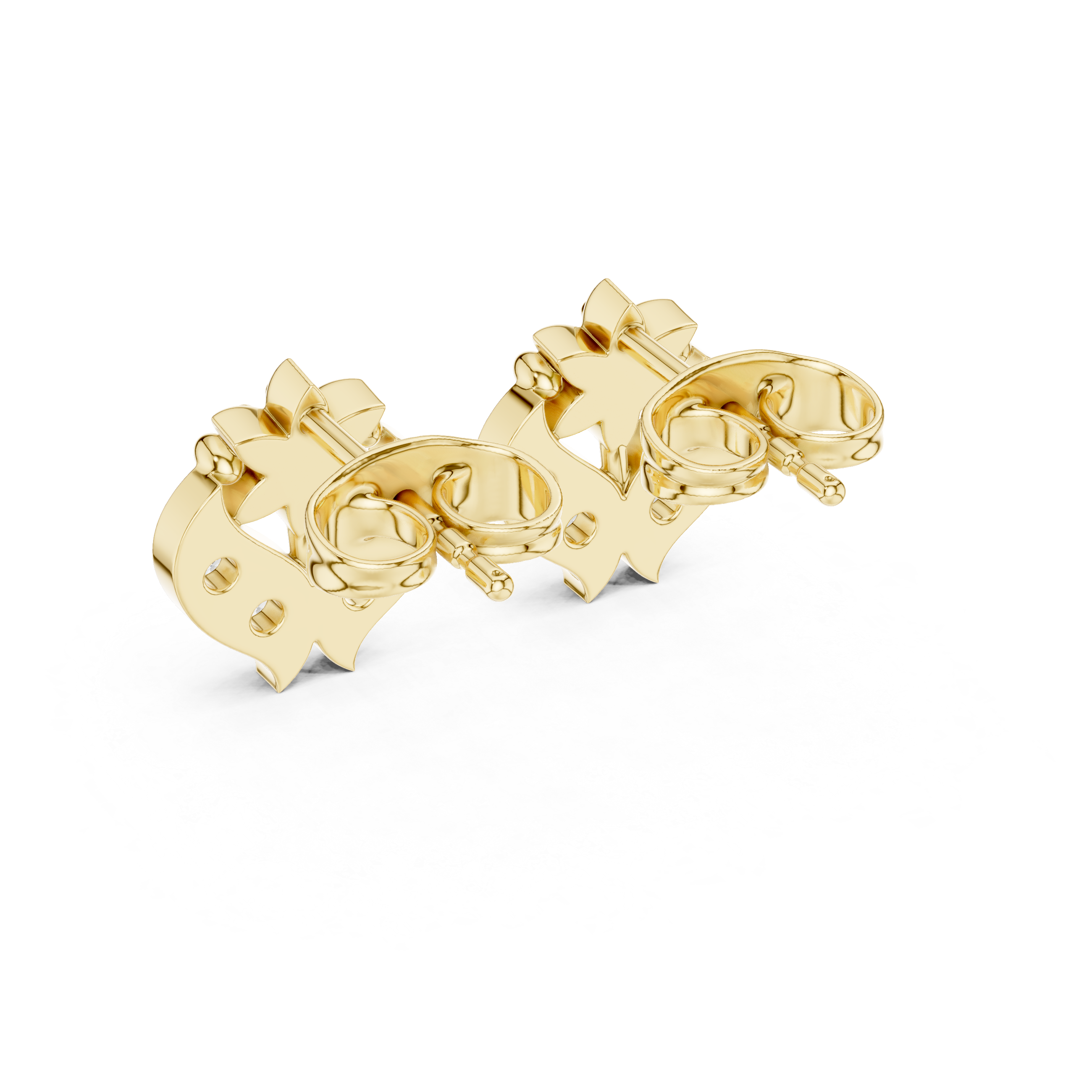 Round Brilliant Diamond Heart Motif Floral Cluster Stud Earrings