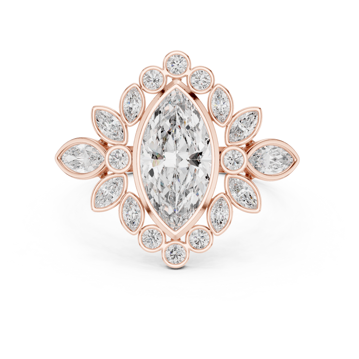 Round Cut Diamond Halo Statement Ring with Radiant Center