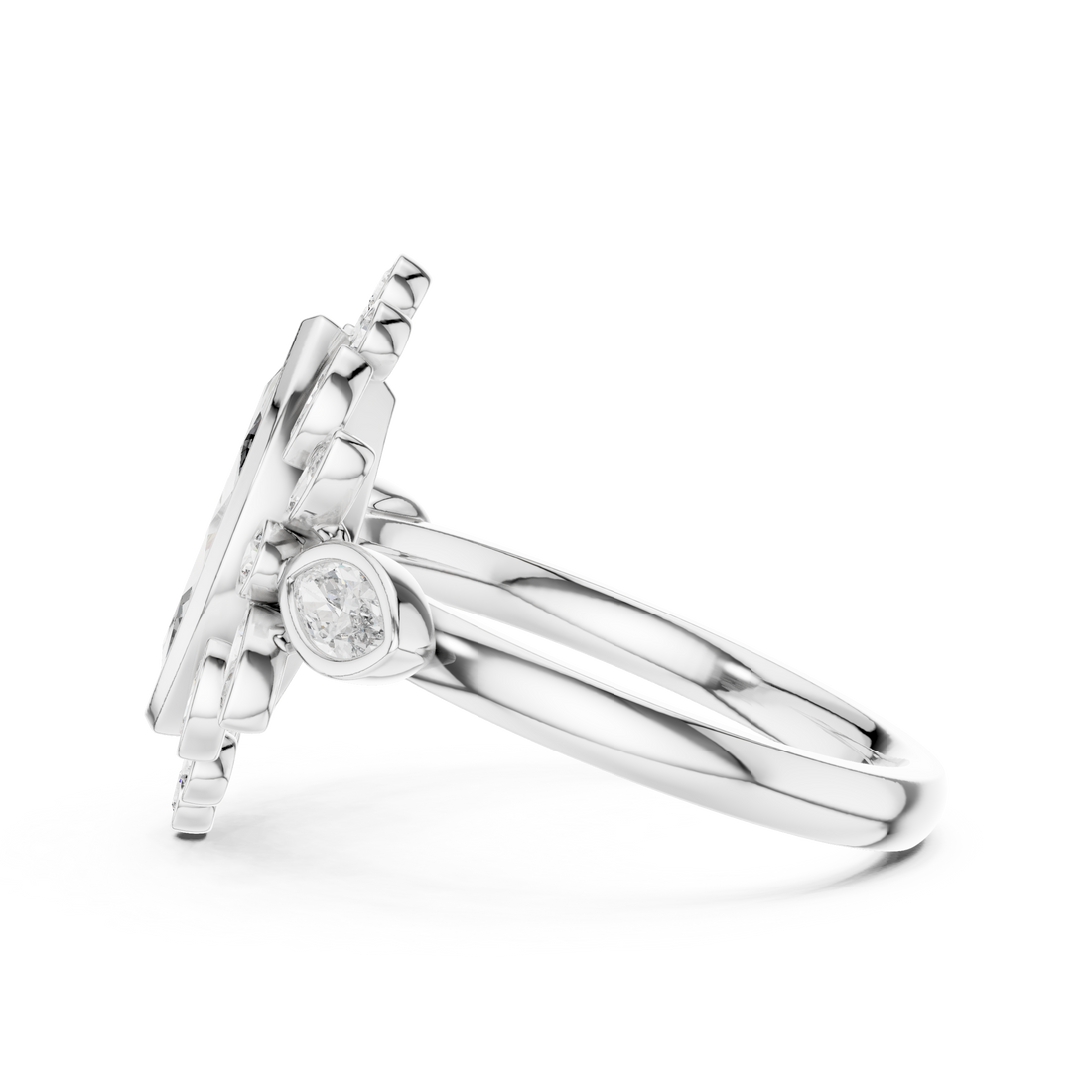 Pear Cut Diamond Open Wrap Halo Ring with Double Pear Motif