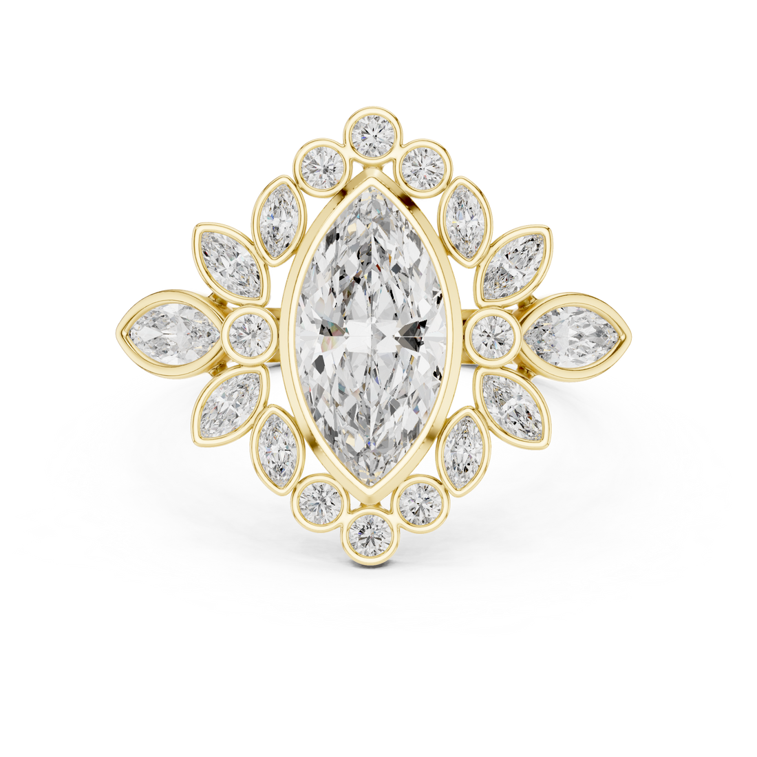 Pear Cut Diamond Open Wrap Halo Ring with Double Pear Motif
