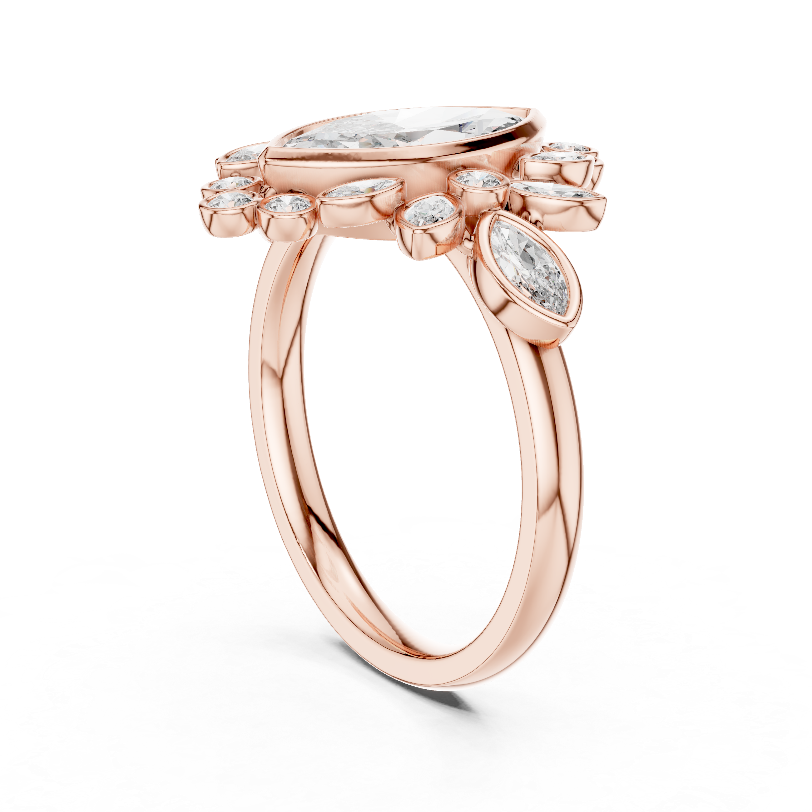 Pear Cut Diamond Open Wrap Halo Ring with Double Pear Motif