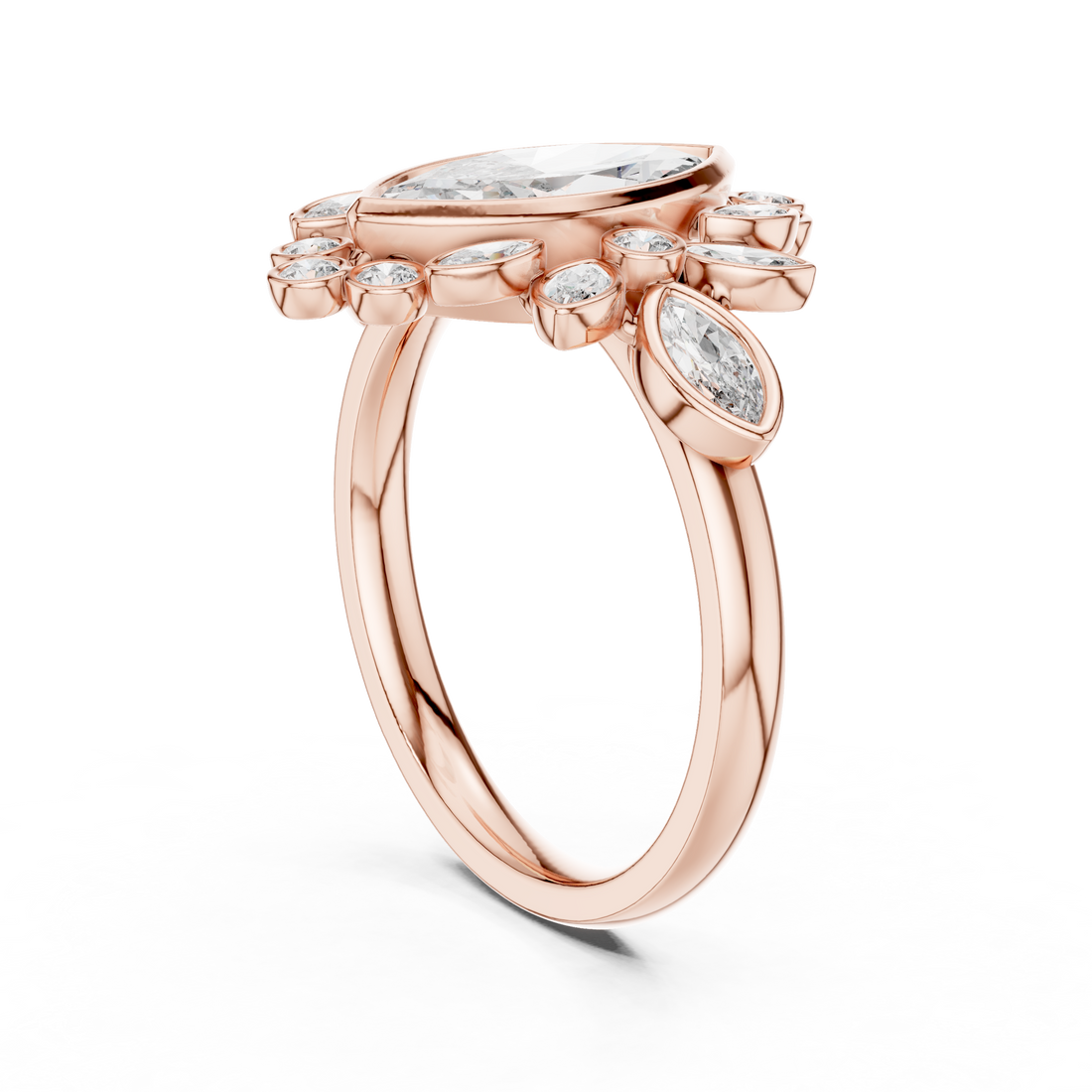 Round Cut Diamond Halo Statement Ring with Radiant Center