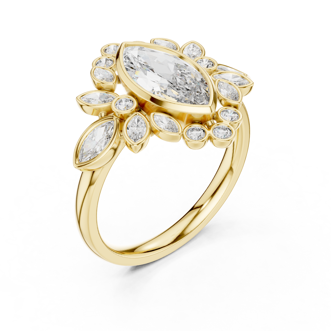 Pear Cut Diamond Open Wrap Halo Ring with Double Pear Motif