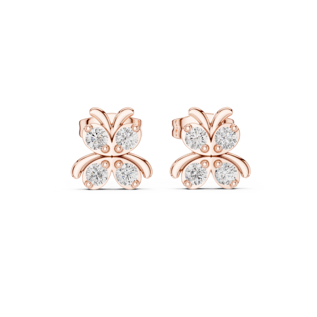 Round Brilliant Diamond Floral Butterfly Cluster Stud Earrings