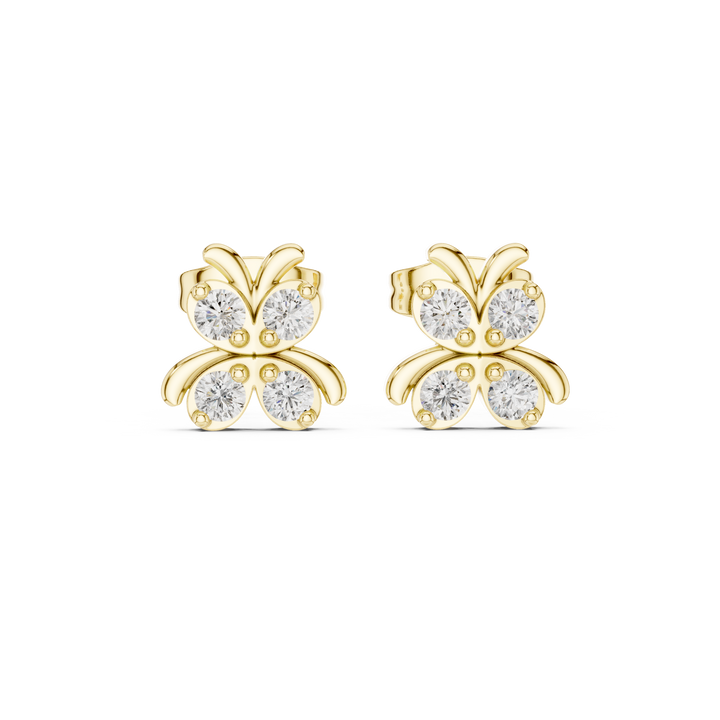 Round Brilliant Diamond Floral Butterfly Cluster Stud Earrings