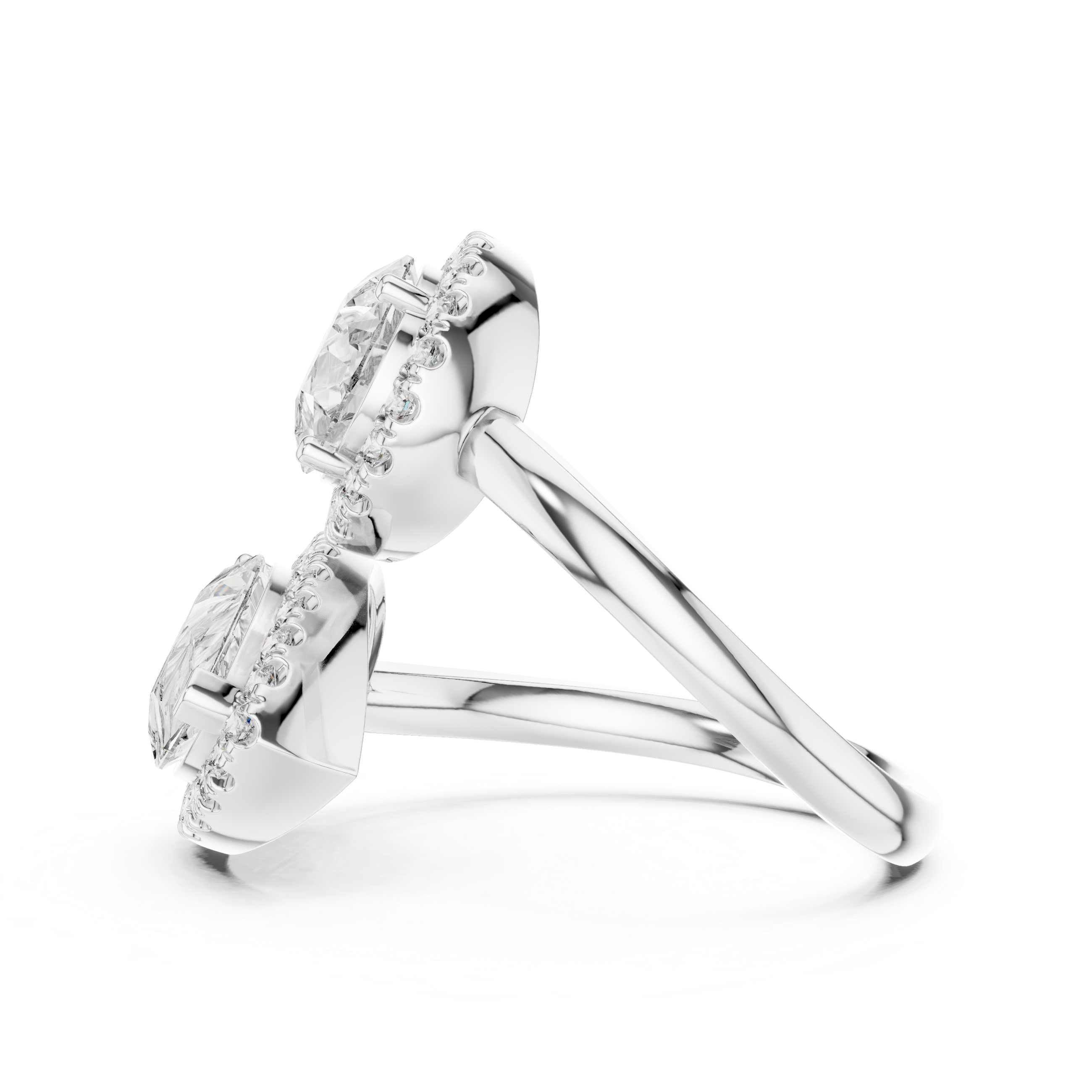 Emerald Cut Three Stone Diamond Ring with Princess Side Diamonds