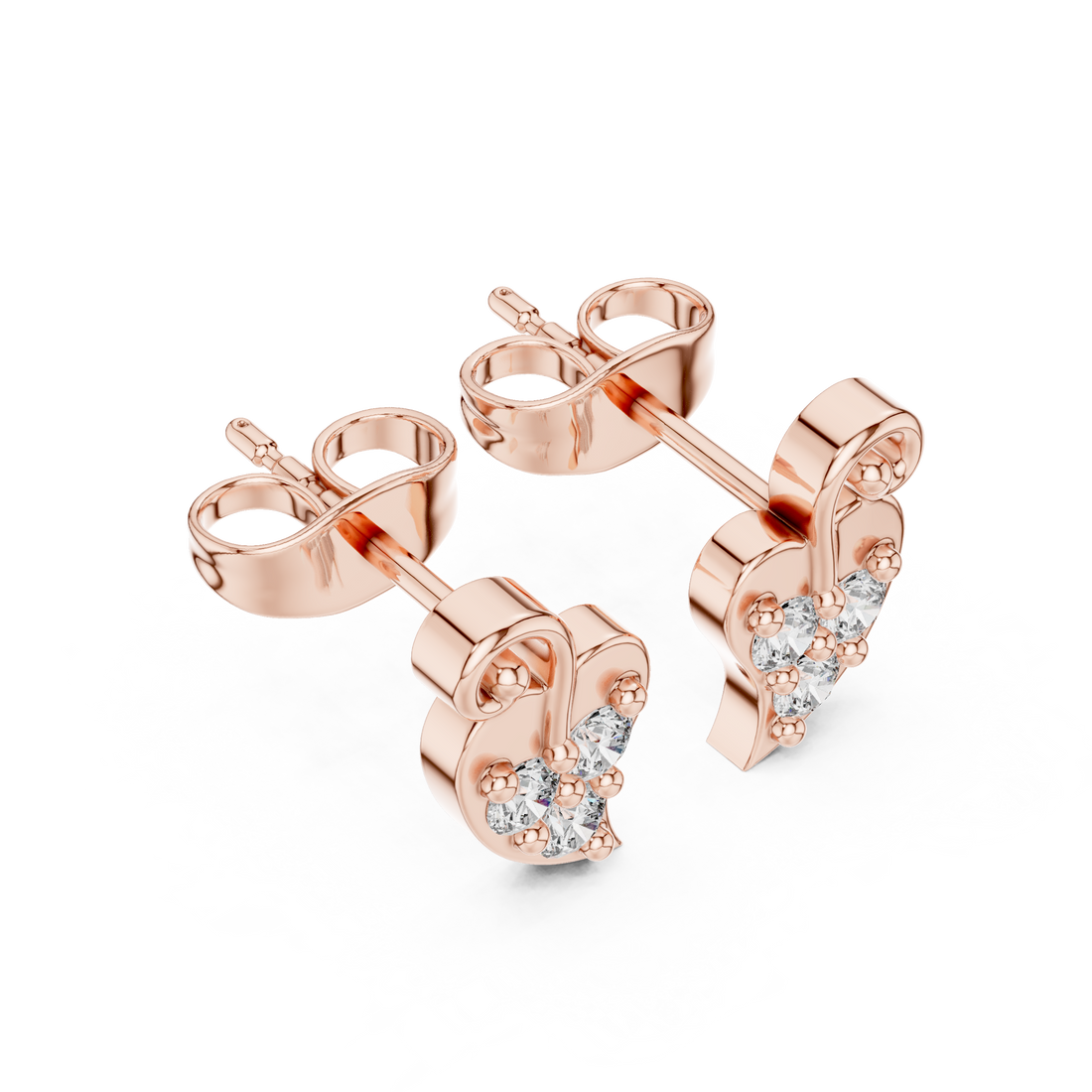 Round Brilliant Diamond Swirl Heart Cluster Stud Earrings