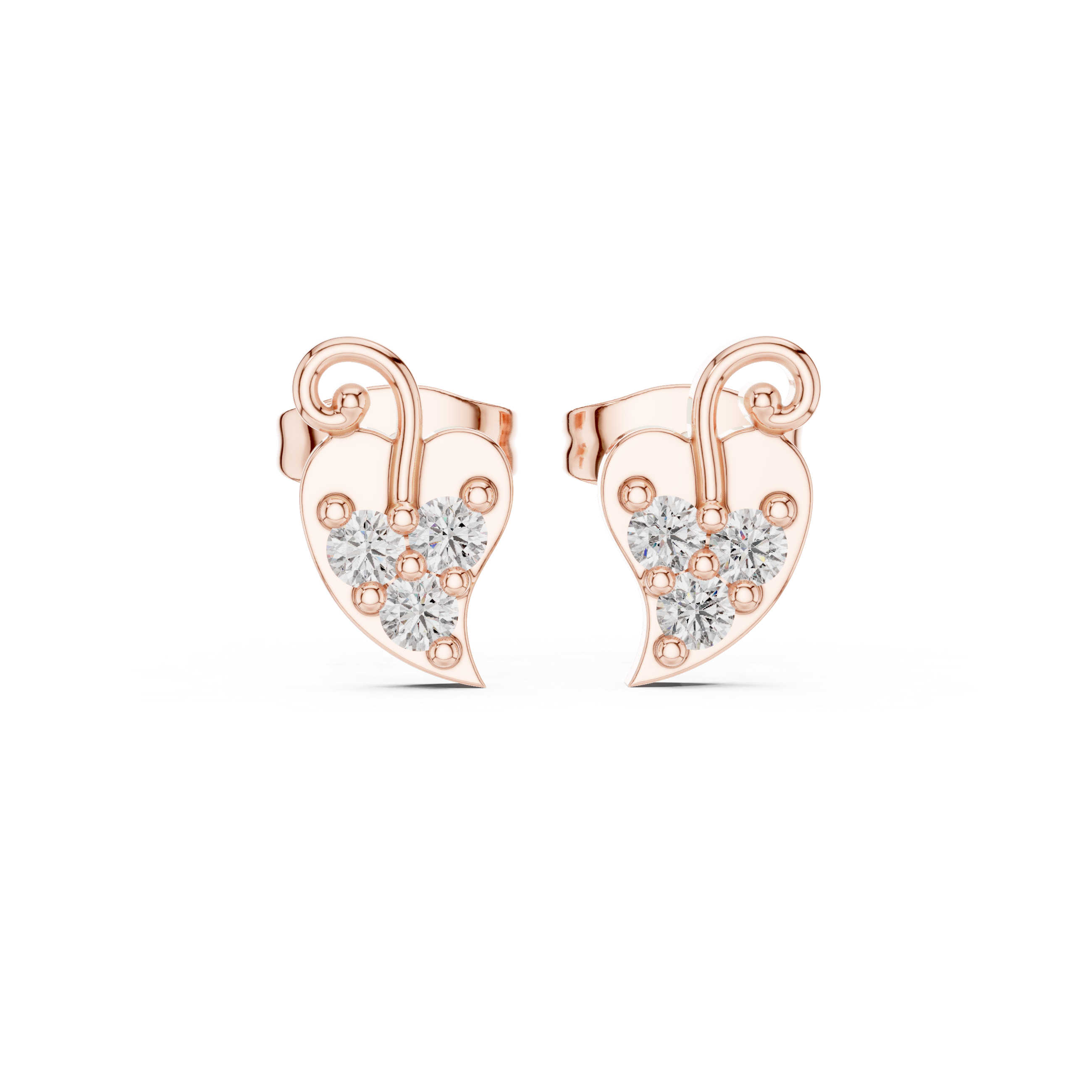 Round Brilliant Diamond Swirl Heart Cluster Stud Earrings