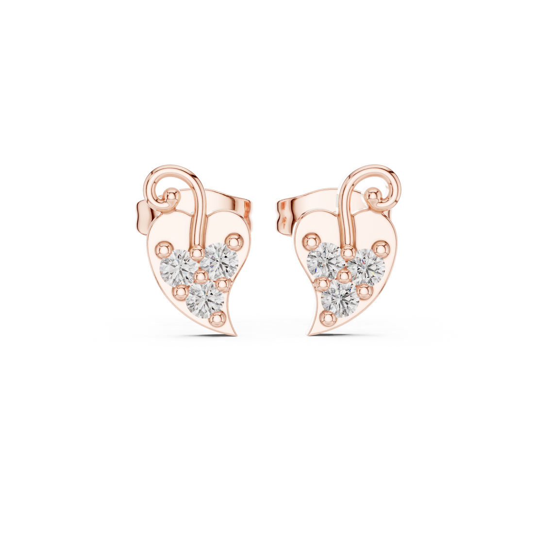 Round Brilliant Diamond Swirl Heart Cluster Stud Earrings