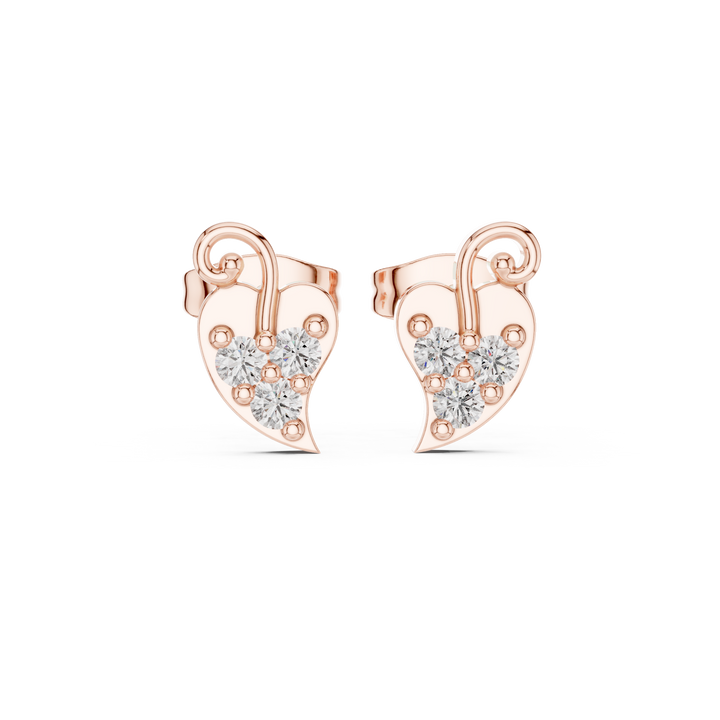 Round Brilliant Diamond Swirl Heart Cluster Stud Earrings