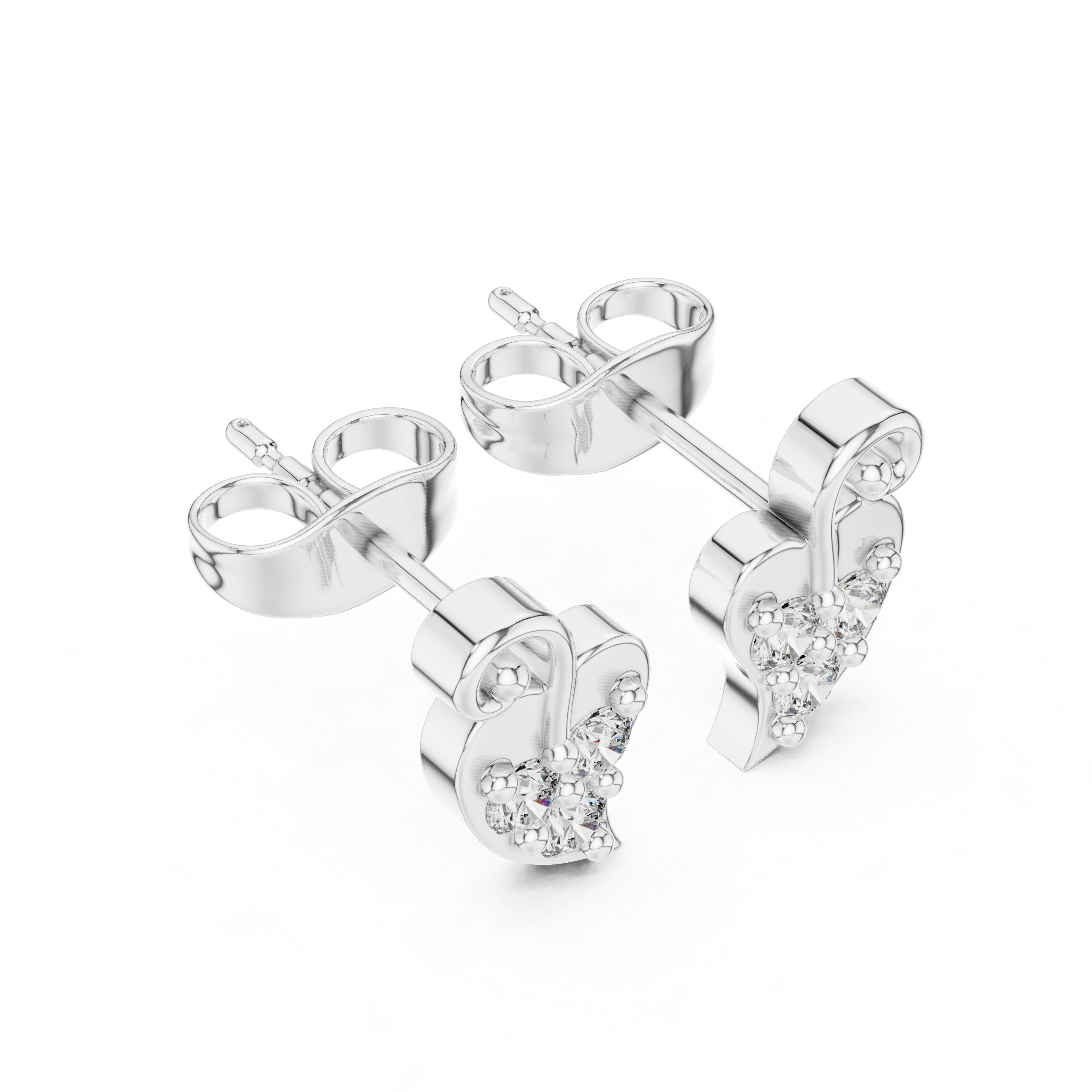 Round Brilliant Diamond Swirl Heart Cluster Stud Earrings