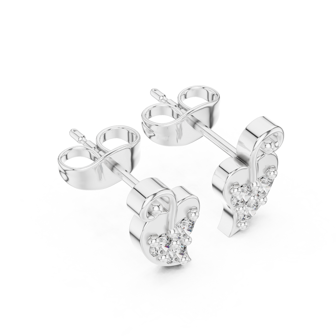 Round Brilliant Diamond Swirl Heart Cluster Stud Earrings