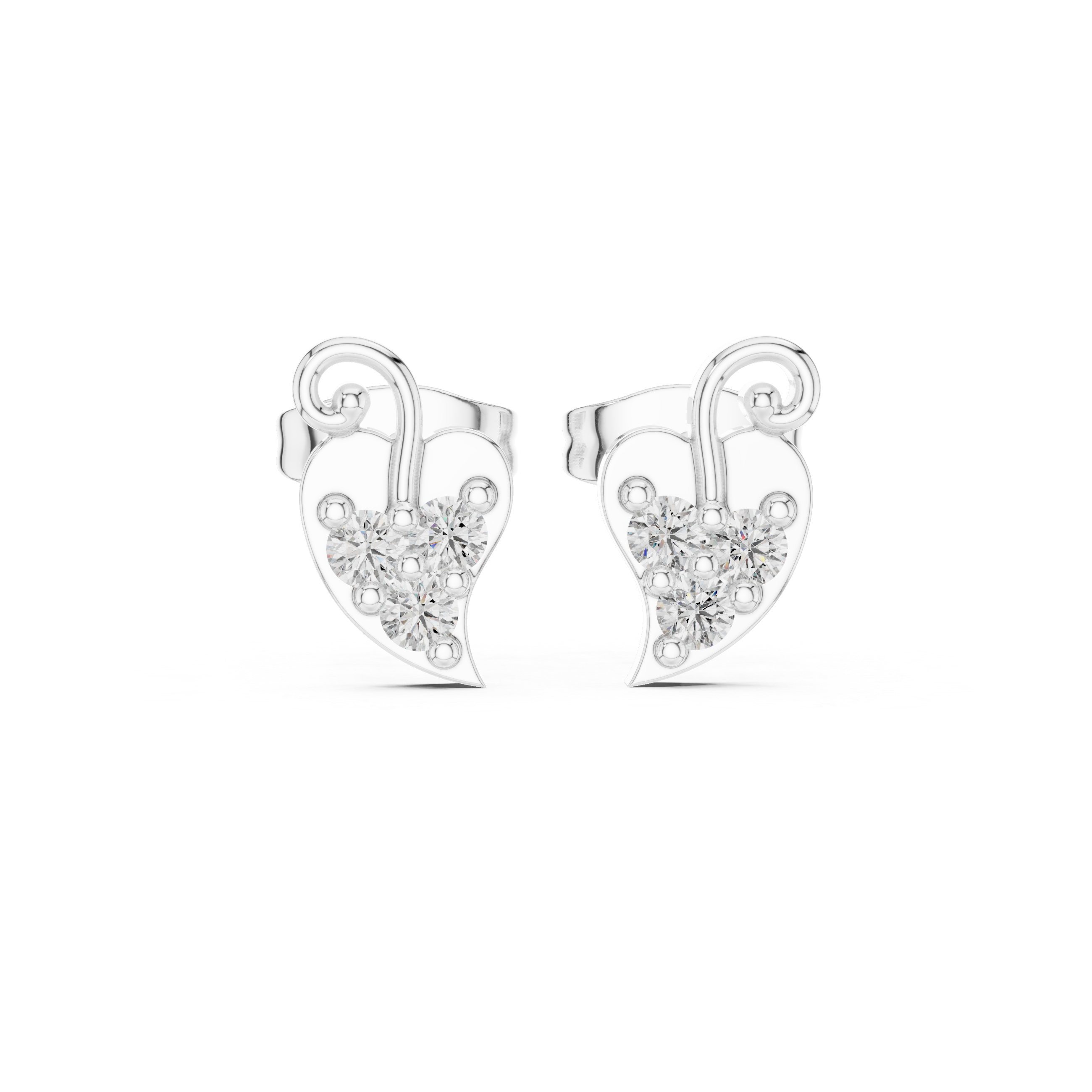 Round Brilliant Diamond Swirl Heart Cluster Stud Earrings