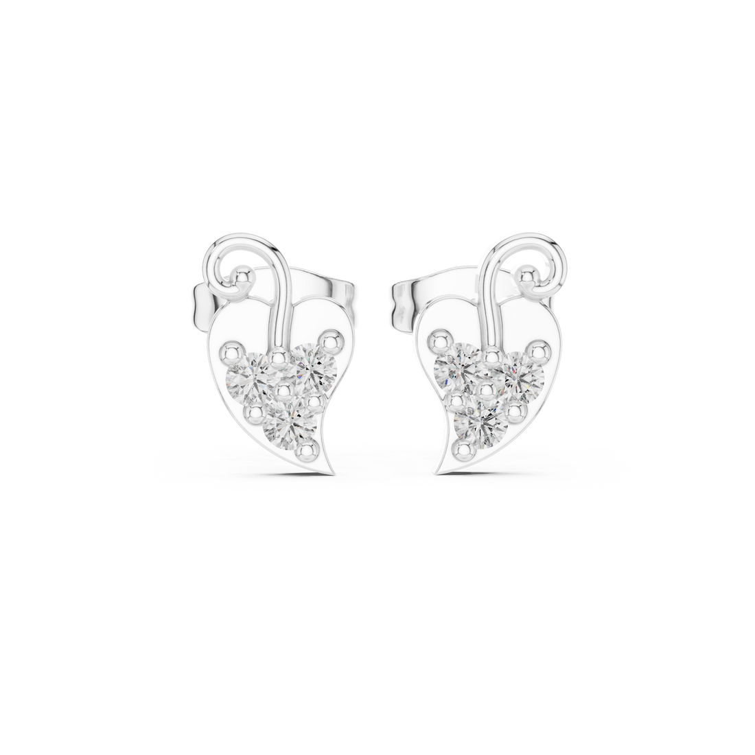 Round Brilliant Diamond Swirl Heart Cluster Stud Earrings