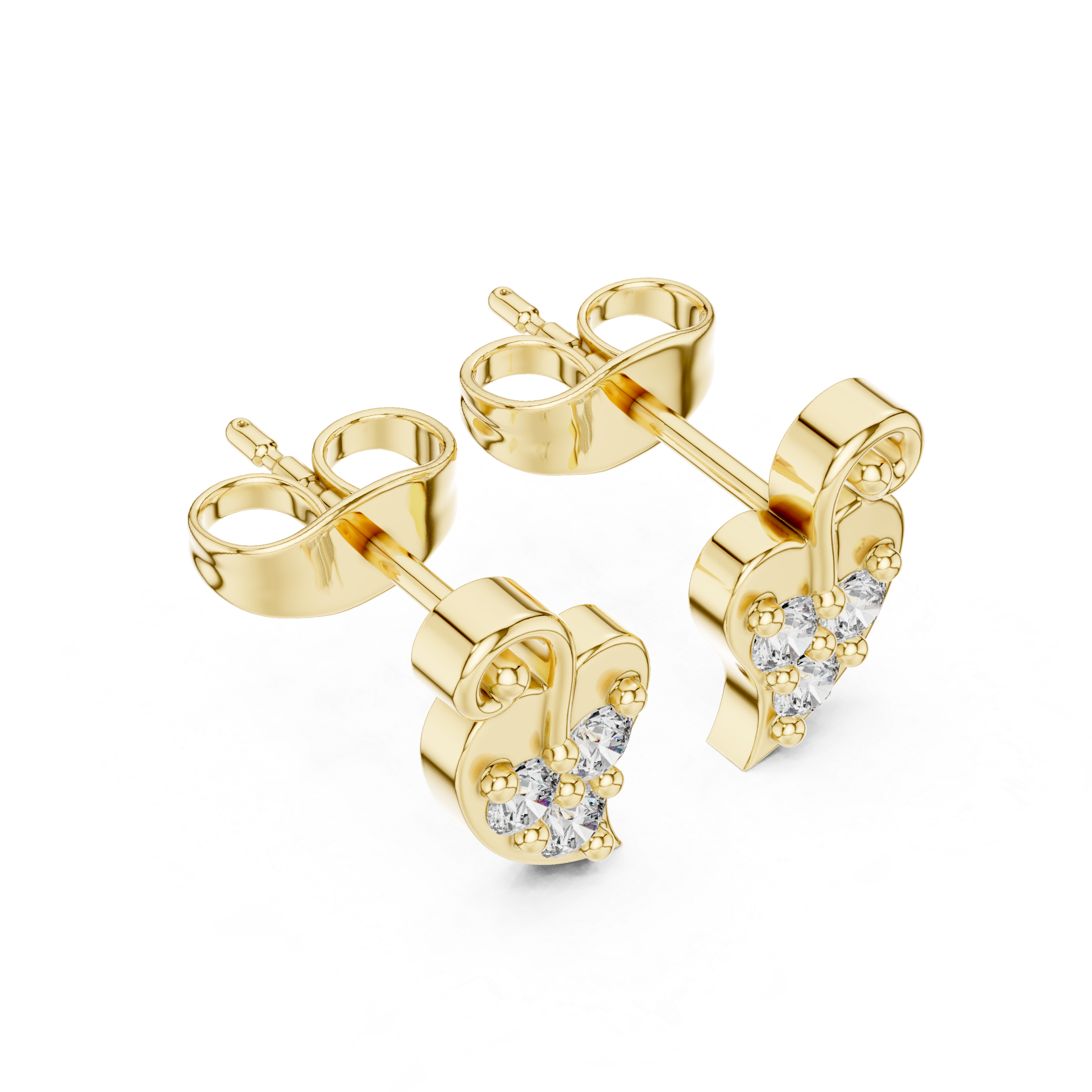 Round Brilliant Diamond Swirl Heart Cluster Stud Earrings