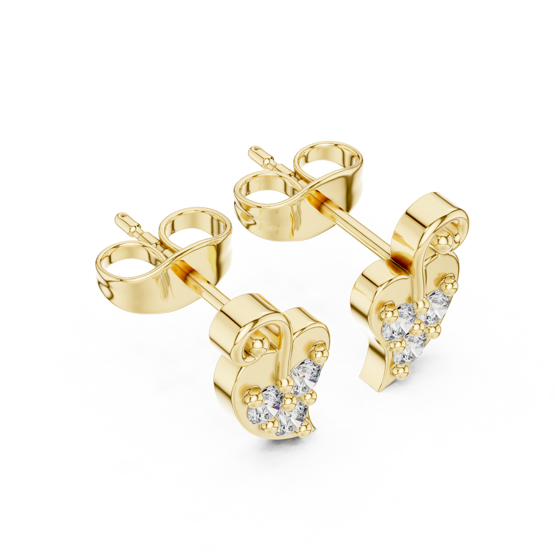 Round Brilliant Diamond Swirl Heart Cluster Stud Earrings