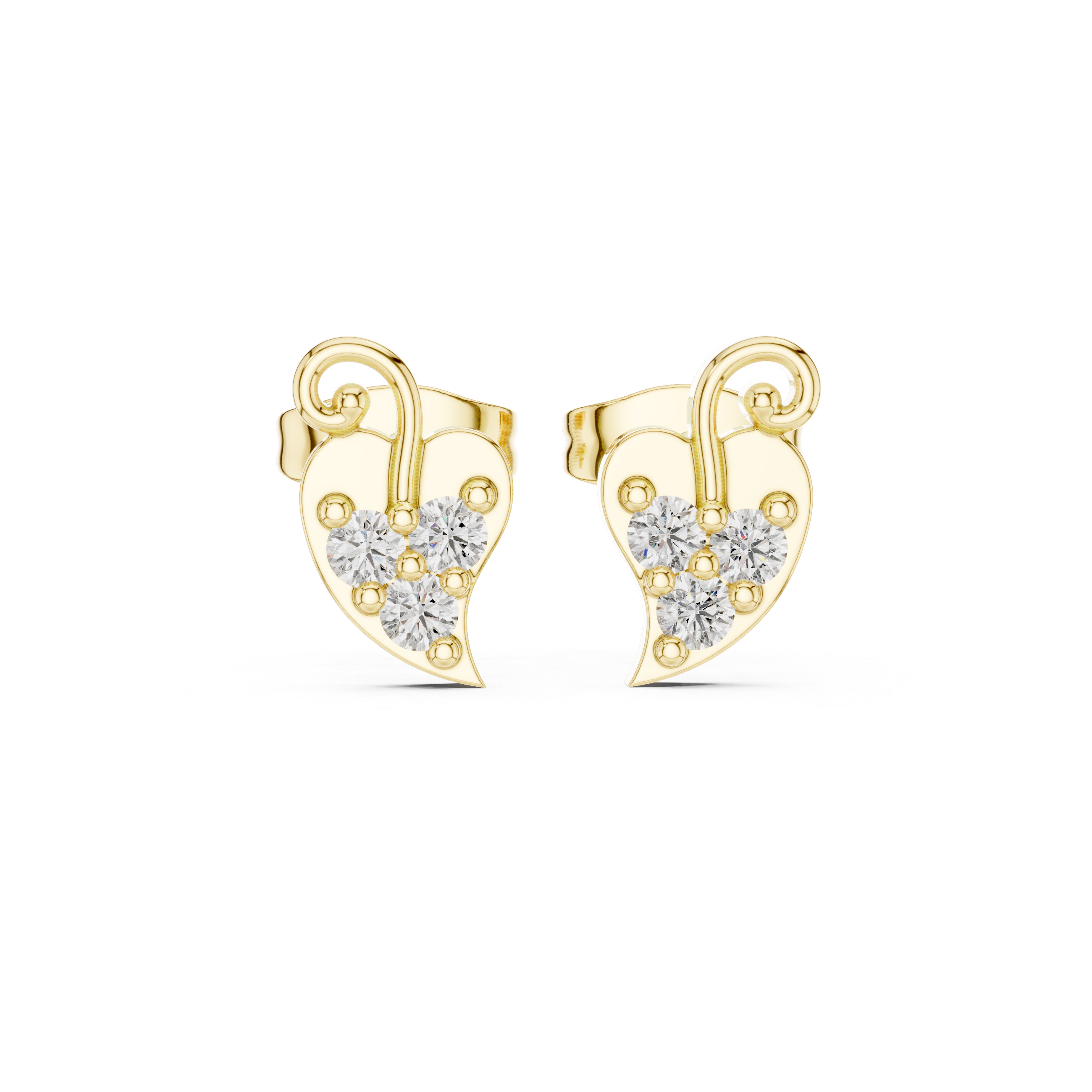 Round Brilliant Diamond Swirl Heart Cluster Stud Earrings