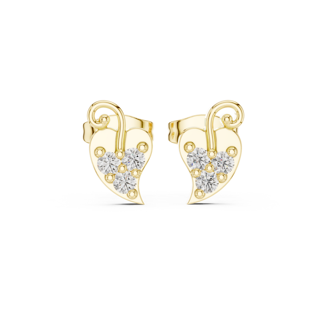 Round Brilliant Diamond Swirl Heart Cluster Stud Earrings