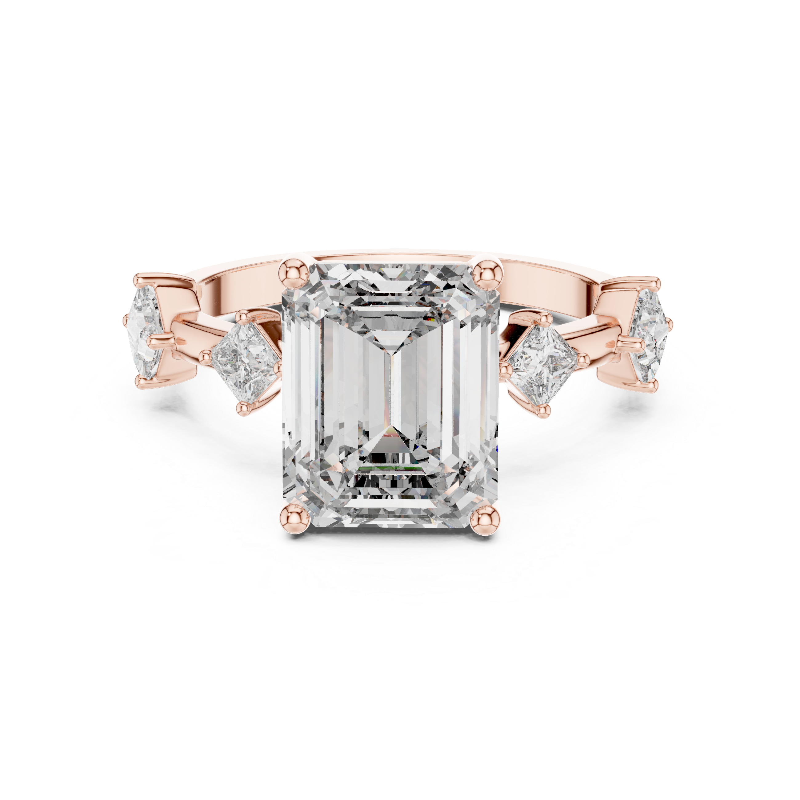 Emerald Cut Diamond Solitaire Ring with Pavé Set Shoulders