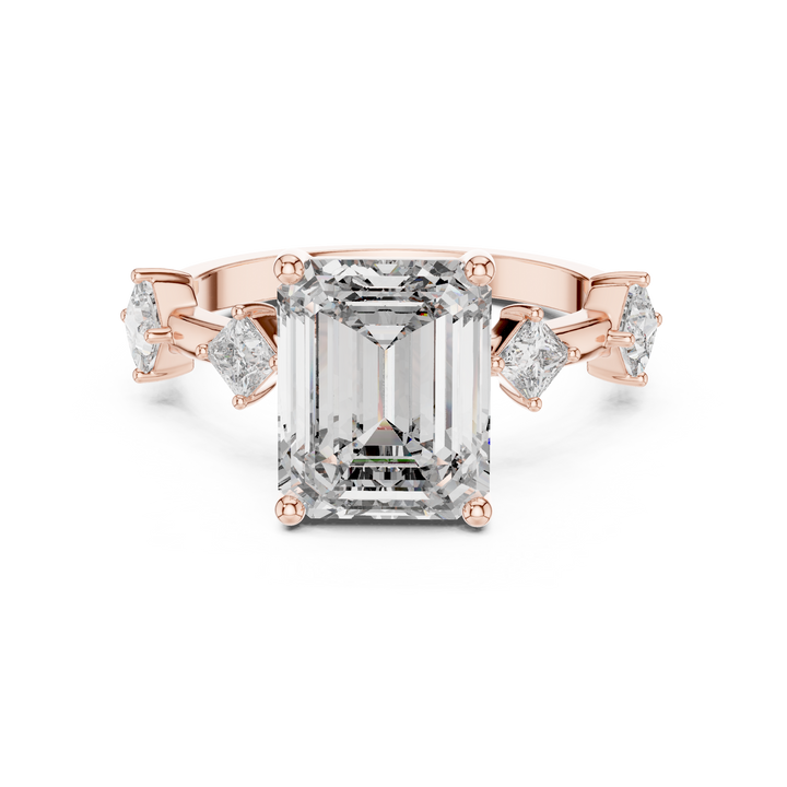 Emerald Cut Diamond Solitaire Ring with Pavé Set Shoulders