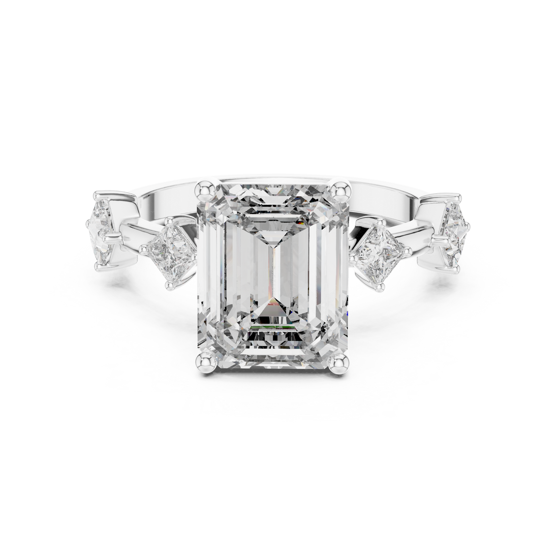 Emerald Cut Diamond Solitaire Ring with Pavé Set Shoulders
