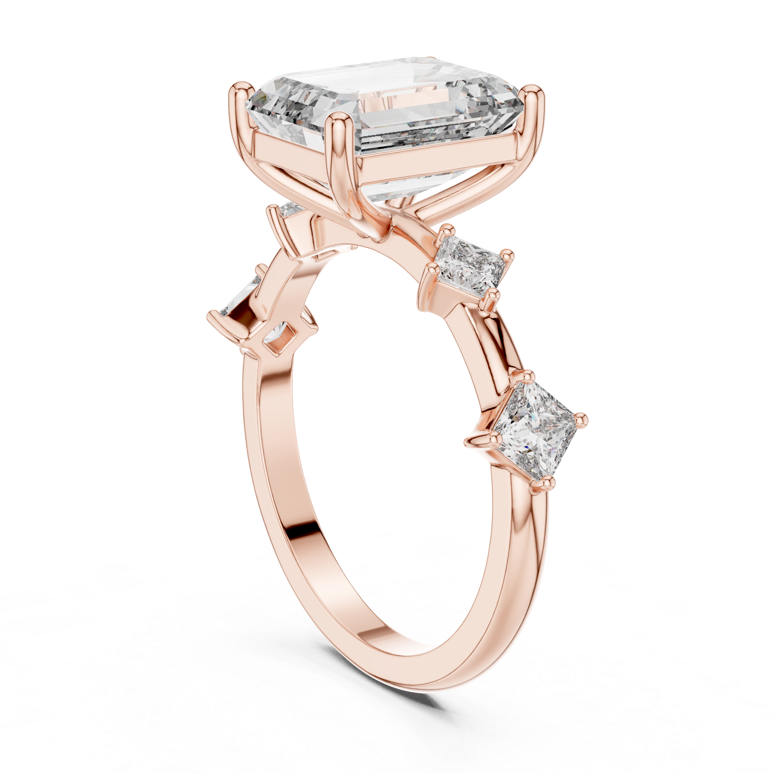 Emerald Cut Diamond Solitaire Ring with Pavé Set Shoulders