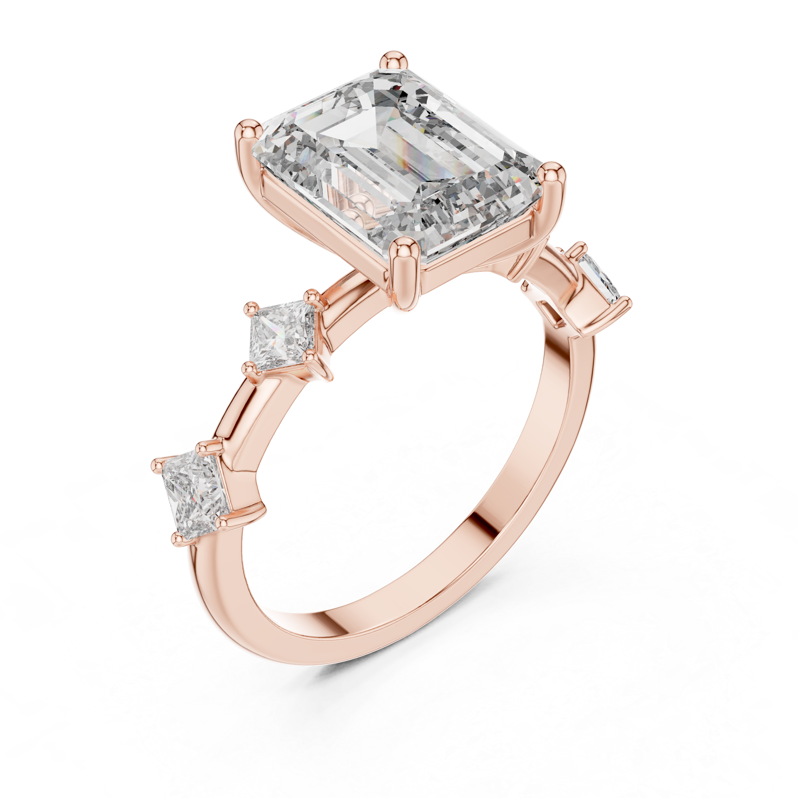 Emerald Cut Diamond Solitaire Ring with Pavé Set Shoulders