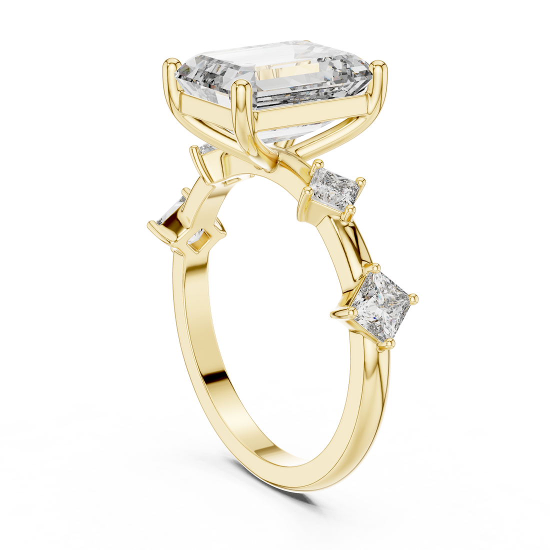 Emerald Cut Diamond Solitaire Ring with Pavé Set Shoulders