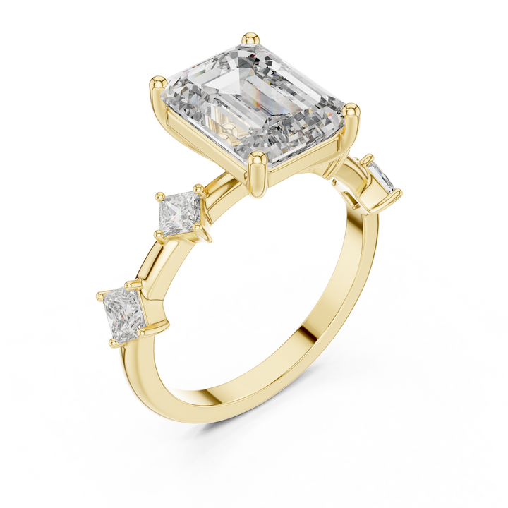 Emerald Cut Diamond Solitaire Ring with Pavé Set Shoulders