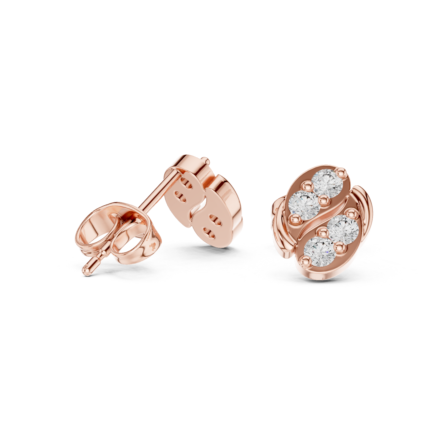 Round Brilliant Diamond Abstract S-Curve Cluster Stud Earrings