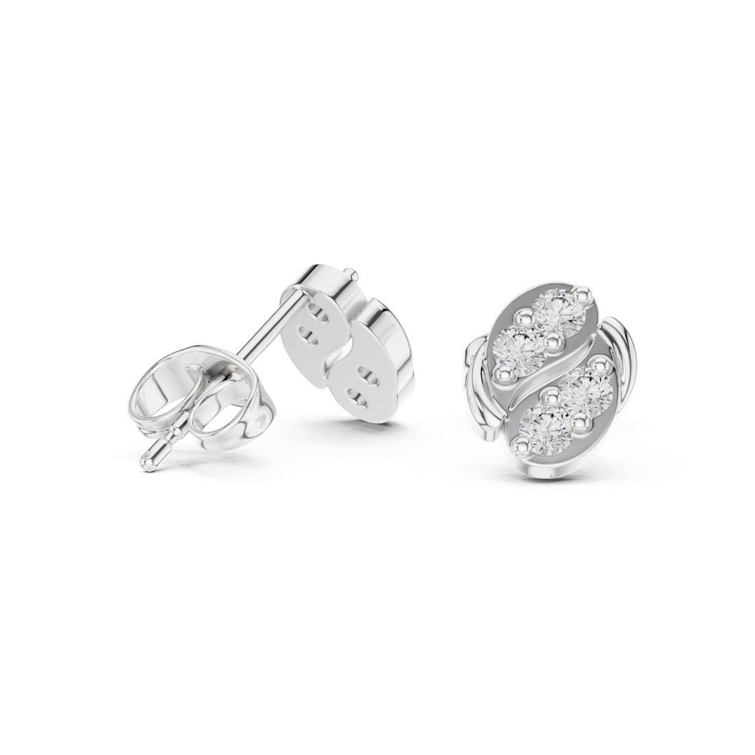 Round Brilliant Diamond Abstract S-Curve Cluster Stud Earrings