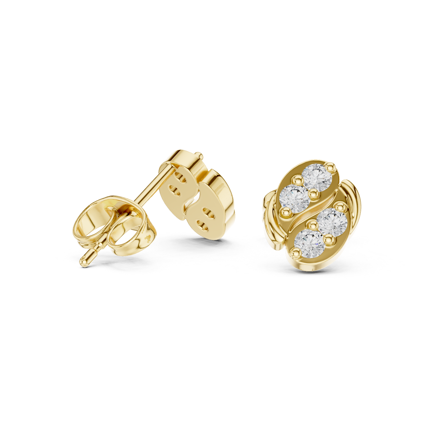 Round Brilliant Diamond Abstract S-Curve Cluster Stud Earrings