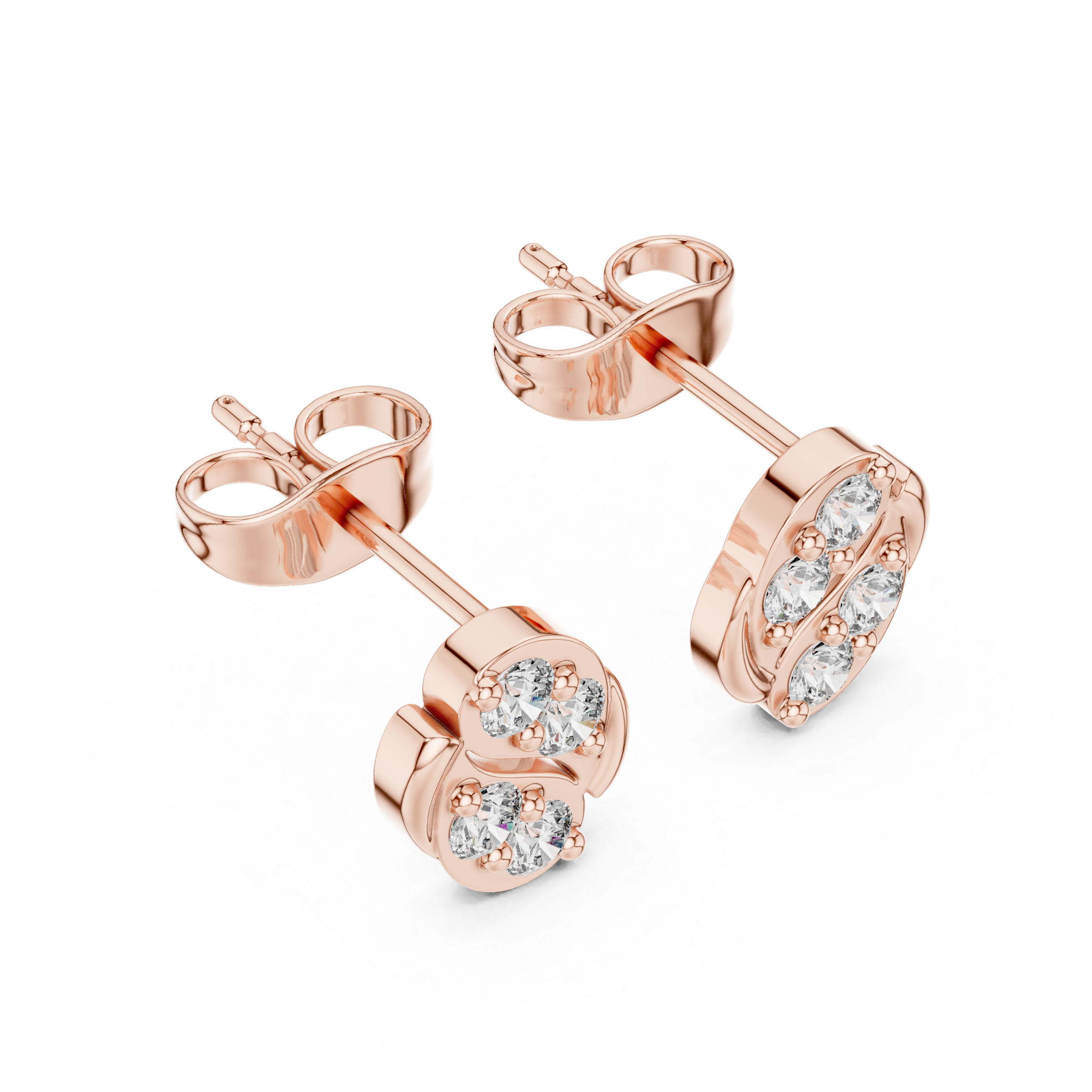 Round Brilliant Diamond Abstract S-Curve Cluster Stud Earrings